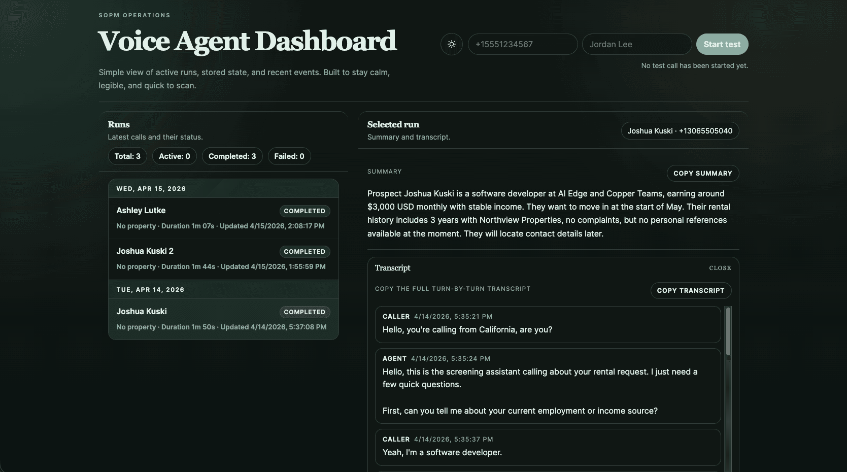 Voice Agent Automation dashboard screenshot